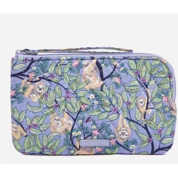 Vera Bradley RFID All Day Simple Wristlet Hanging Around Purple Sloths nwt - Picture 3 of 3